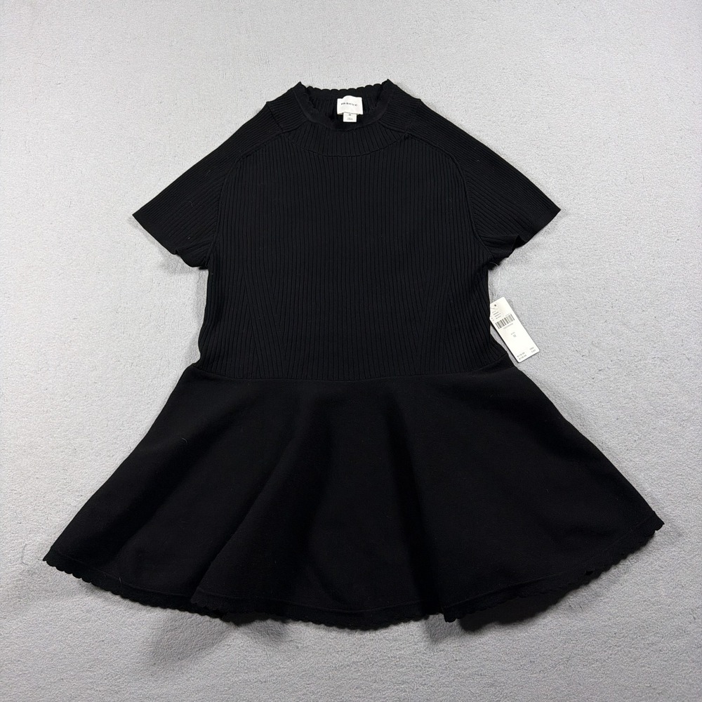 Maeve Dress Womens M Black Knit Sweater Short Sleeve Mock Neck Ruffle Mini NWT